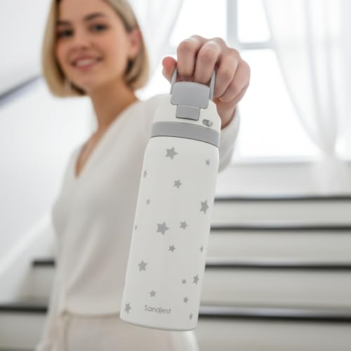 Image of Star Insulated Stainless Steel Water Bottle with Straw for Sports and Travel, 32oz Gifts for Women Girls Friends Teens Birthday Christmas (Grey)