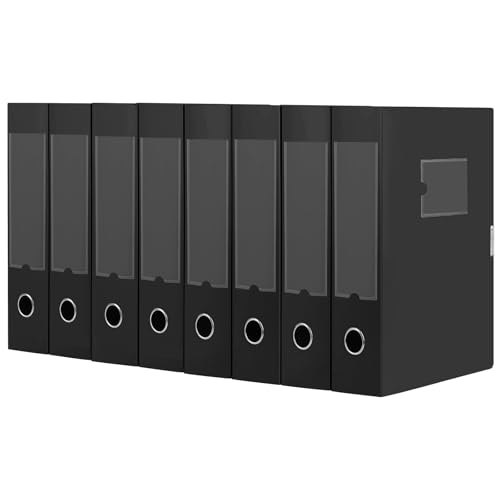 HUA JIE A4 Storage File Boxes Plastic Archives Cases with Lid, File Folder Organizer Document Filing Box for office,31×7.5×23.5 cm, Black(Pack of 8)