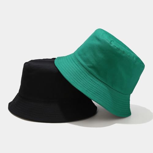 Image of Quanhaigou Bucket Hats Unisex Summer Travel Beach Fisherman Cap for Men Women Teens (Plain Green Black)