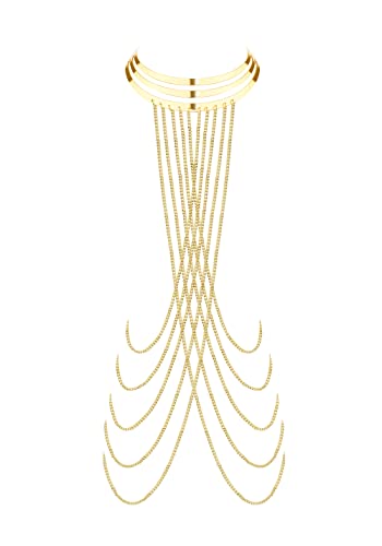 YADOCA Body Chain for Women Sexy Gold Layered Crossover Tassels Bra Chain Minimalist Belly Chain Necklace Summer Beach Bikini Body Jewelry