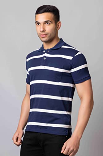 Image of PRORIDERS Half Sleeve Cotton Blend Fabric Collared Regular Fit Men's Polo Striper Tshirt with Pocket for Casual wear