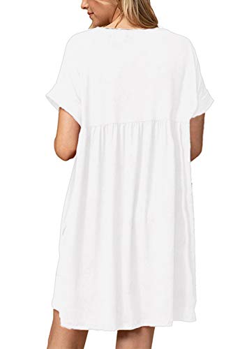 Image of Jayscreate Women's Baby Doll Dress Summer Casual Tunic Pleated Flowy Swing Short Sleeve Black V Neck Mini Dress