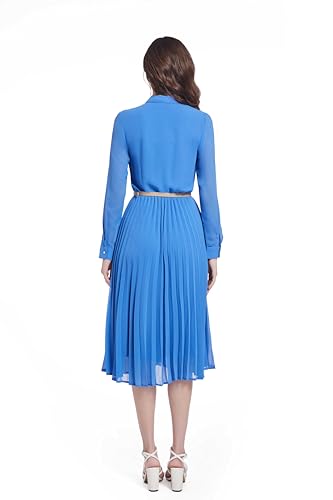 Image of Business Casual Shirt Dress for Women Long Sleeves Pleated Midi Dresses with Belt
