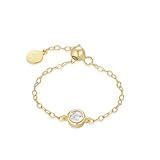 Kokoma CZ Diamond Link Chain Statement Ring for Women Sterling Silver 925 Crystal Stackable Band Adjustable Promise Engagement Ring Dangling Coin Dainty Jewelry Gifts (Style 1 Gold)
