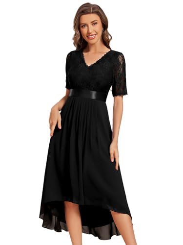 Image of Ever-Pretty Women's V Neck Lace Chiffon Half Sleeves A Line Hi-Lo Wedding Guest Dresses 04489