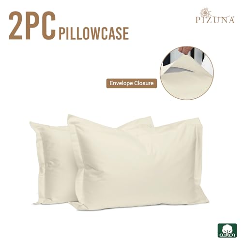 Pizuna Luxurious Cotton Oxford King Size Pillowcases 2 Pack Ivory 50x90cm - Image 2