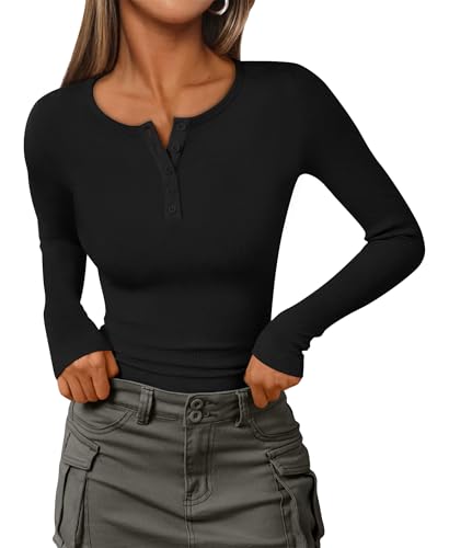 Long Sleeve Knit Tops - Women's Ribbed Henley Shirts V Neck Button Down Blouses Womens Casual Slim Fit Basic Tunic2