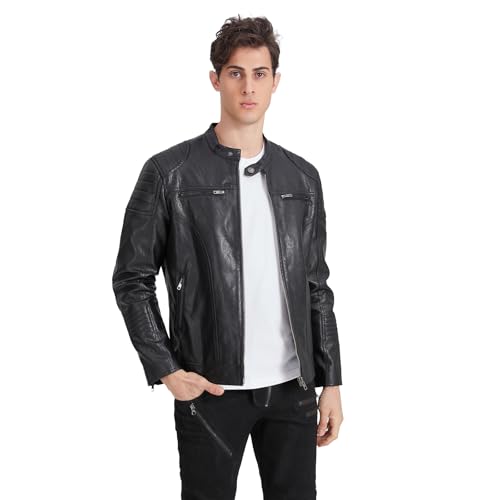 TZMAPU men's motorcycle PU leather jacket Punk style standing collar short jacket3