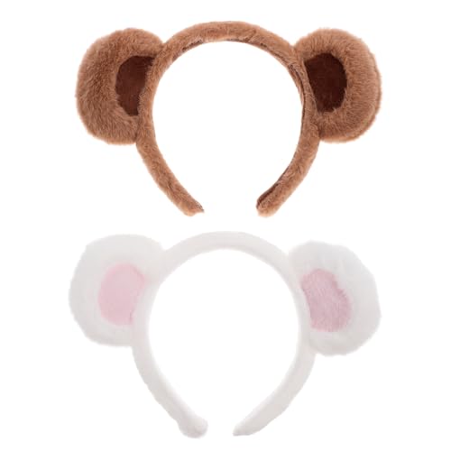 LUOZZY 2 Pcs Bear Ear Headbands Plush Animal Ear Headband for Face Washing Lovely Bear Ears Hair Bands Photo Booth Props
