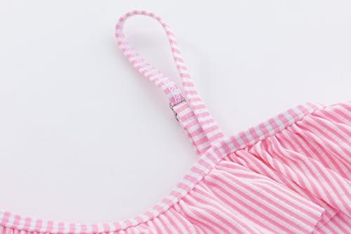Image of LIZENS Girls One Piece Swimsuit, One Shoulder Ruffled Hem Bathing Suit Swimwear for Summer, Flounce Striped Girls Bikini