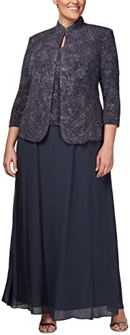 Alex Evenings Women's Size Long Dress with Mandarin Neckline Jacket (Regular Petite Plus), Smoke Grey, 16W
