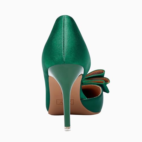 Image of Womens Bow Heels Closed Pointed Toe Dress Shoes Stiletto Slip on Wedding Pumps