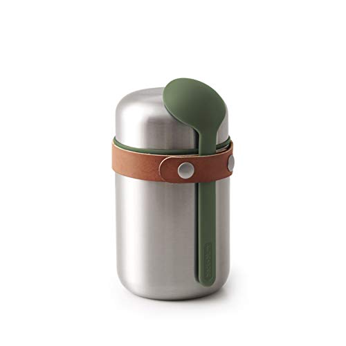 BLACK + BLUM Vacuum Food Flask Leak Proof Insulated Stainless-Steel Lunch Container with Ladle Spoon Ideal for Hot and Cold Food (Olive, 400 ml / 13.5 fl oz)