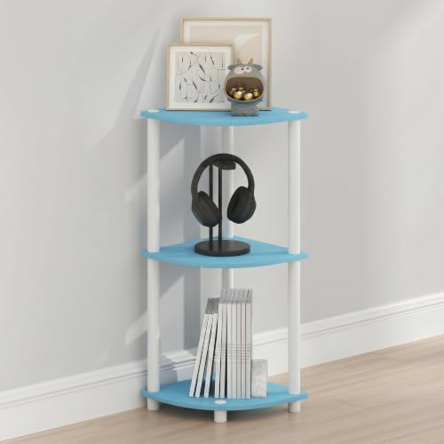 Image of Furinno Turn-N-Tube Toolless Assembly 3-Tier Storage Shelves, Light Blue | Blue Corner Shelf, Open Storage Book Shelf, for Organization and Storage, Living Room, Home Office, Bedroom