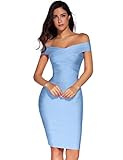 meilun Women's Rayon Off Shoulder Bandage Bodycon Party Dress(ice Blue,S)