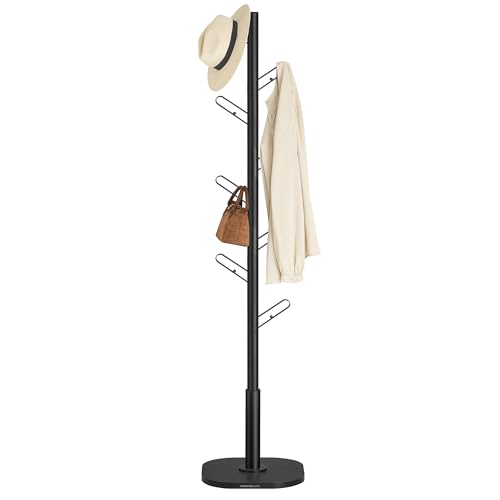 SONGMICS HOME Tree-Shaped Coat Rack, Freestanding Coat Tree, Coat Hanger Stand with 8 Sturdy Hooks, with Curved Edges, for Clothes, Hats, Bags, Ink Black URCR037B01