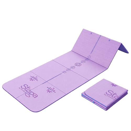 Image of Stoga Origami Foldable 6mm Yoga Mat | Non-Slip | Mat for Men & Women | Lightweight, Sweat-Resistant, Eco-Friendly TPE Mats with Carry Strap | Best Yoga Mat for Home, Travel & Gym (Purple)