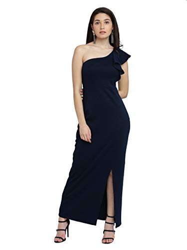 Image of Miss Chase Women's Solid One Shoulder Sleeveless Ruffled Maxi Dress