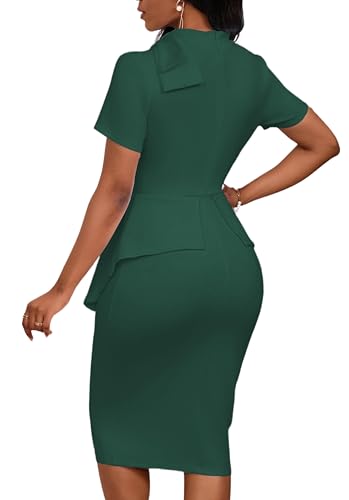 Image of PerZeal Women's Fashion Peplum Bodycon Short Sleeve Work Dresses Bow Club Ruffle Pencil Formal Cocktail Dress