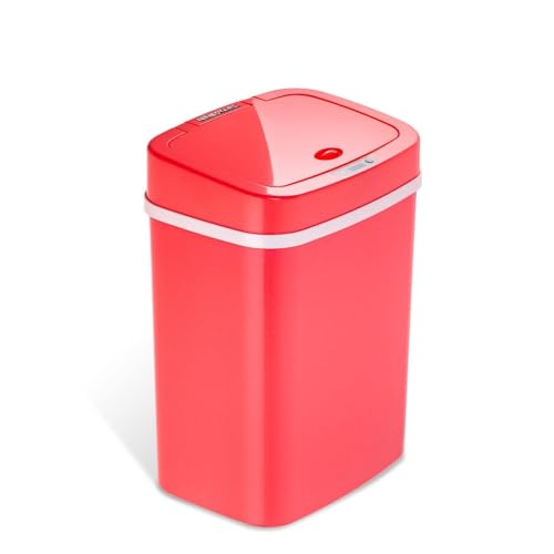 Caneca de basura rectangular roja con sensor de movimiento