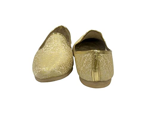 Shoe Bazar Punjabi Jutti for Men's Traditional Mojaris Shoes Cream Gold Wedding for Groom Indian Handmade Ethnic Jooti4