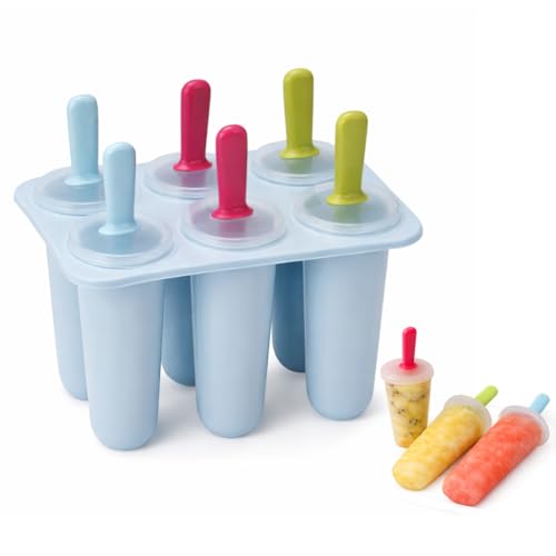Image of Silicone Popsicle Kulfi Mold Set (6 Cavities) with Reusable Sticks | BPA Free | Ice Cream /Kulfi /Ice Candy Maker | Food Grade | Easy Release | Dishwasher Safe (Blue)