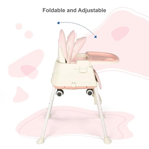 Image of StarAndDaisy Comfort Baby High Chair for Feeding with 4 in-1 Multifunctions for 6 Months to 3 Years Girls & Boys, Height Adjustable, Detachable Food Tray & One-Hand Adjustable - Pink