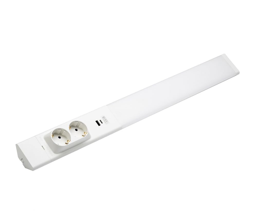 LED Unterbauleuchte mit 2 Steckdosen, USB-A, USB-C und 2 Lichtfarben