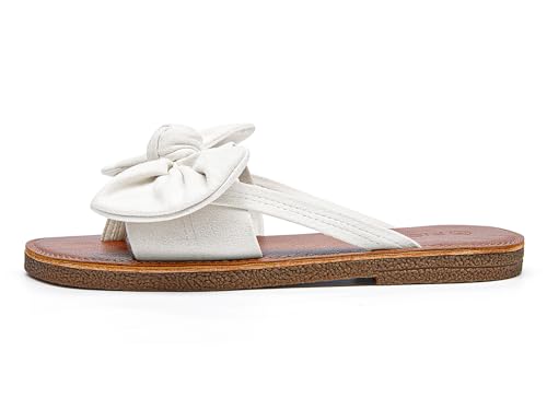 Image of FISACE Womens Bow Flat Sandals Flip Flops Slide Sandals Summer Beach Shoes