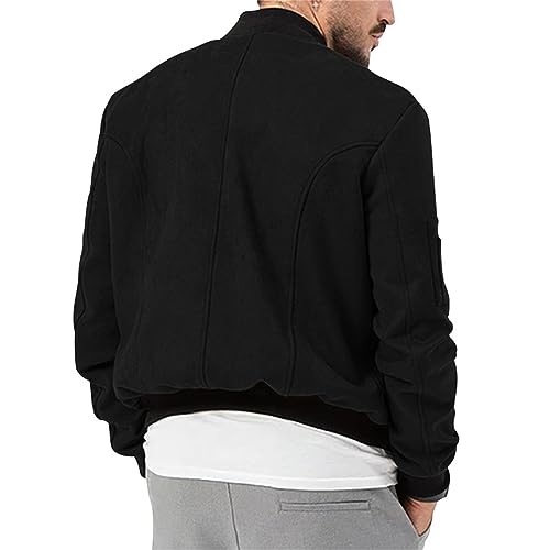 Men's Casual Varsity Jacket Vintage Lightweight Suede Bomber Jackets Classic Button Pure Color Flight Lounge Coats3