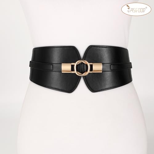 JASGOOD Women Elastic Wide Belt Ladies Stretchy Waist Belt for Dress with Gold Buckle2
