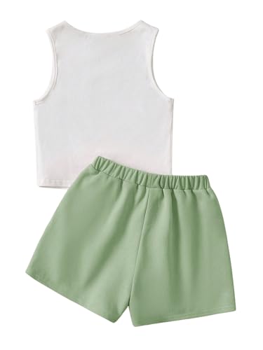 Image of Floerns Girl's Summer Letter Graphic Tank Top Sport Shorts Sets 2 Piece Outfit Mint Green 11-12Y
