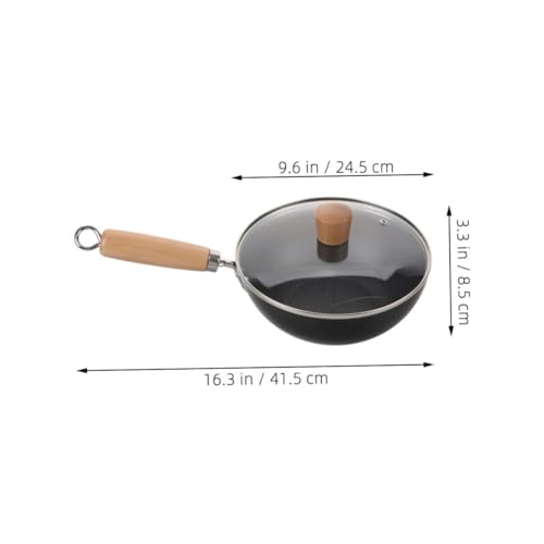 Wok de hierro fundido IMIKEYA con tapa y mango de madera miniatura 2