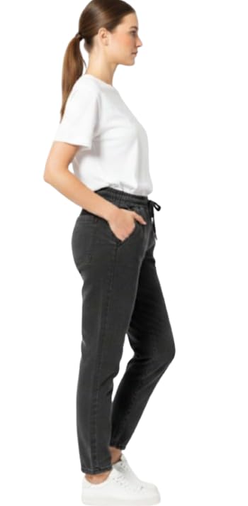 Image of Women Charcoal Black | Grey Black Denim Style Jeans Elastic Waist | Girls wear