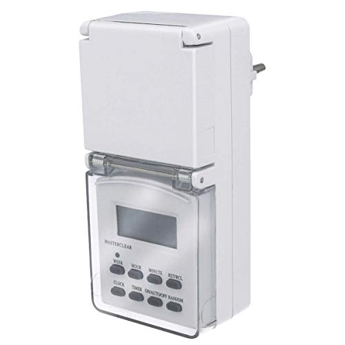 Preisvergleich Produktbild Zeitschaltuhr 3500W digital - IP44 Spritzwassergeschützt - Außenbereich geeignet - 10 Schaltprogramme - 16 Verschiedene Wochentagkombinationen