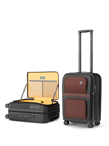 Image of EUME Aerotop Cabin Trolley Bag Small | Top Open Suitcase | Expandable Hard Polycarbonate Luggage | TSA Lock, Anti Theft Zipper, Silent Wheels | 16 inch inch Laptop Holder + Charging Port | 50L Black