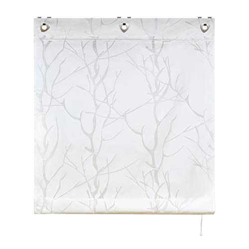 ESLIR Roman Blind Kitchen Roman Curtains Semi Transparent Eyelet Blind Curtains Modern Burnout White #2 W x H 100 x 140 cm Pack of 1 - Image 2