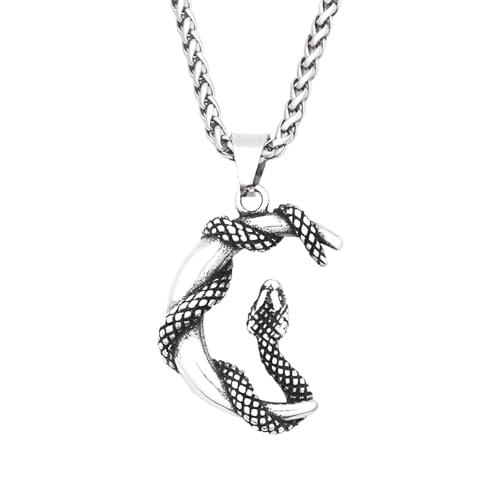 Collier lune et serpent homme style punk vintage avec pendentif animal créatif pour un look rock