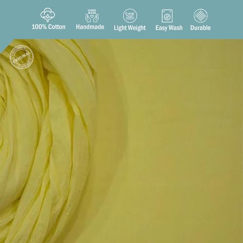 Image of 100% Pure Cotton Mulmul Fabric Material | Reusable Ultra Fine Mulmul Fabric | Lightweight Soft Smooth Piece Linning, Stole, Dupatta, Cushion Pillow Cover (Charlok Yellow, 2.5 Meters)