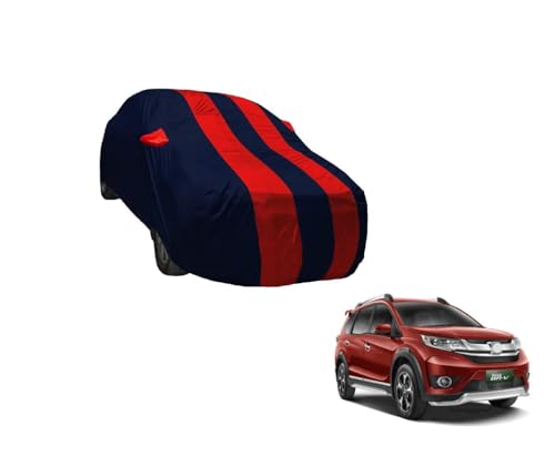 Image of Auto Hub Car Cover Compatible with Br-V with Weather Proof, Mirror Pocket, Triple Stitched, Br-V Car Cover- Navy-Red