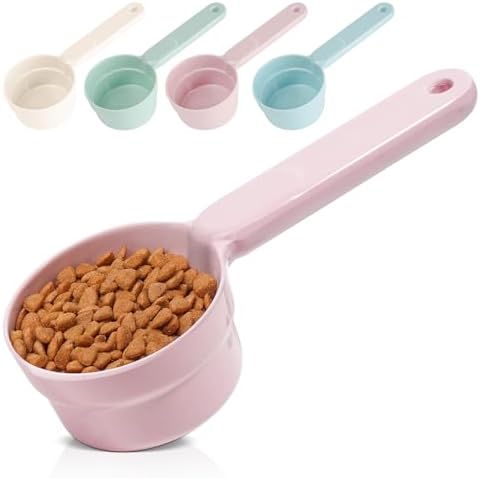 MSBC Melamine Pet Food Scoop, Cat Food Measuring Cups, Comfortable Long Handle Scoop for Dog, Cat, Ferret and Rabbit Food, 1 Cup Size Pet Food Feeding Scoop Dishwasher Safe (Pink）