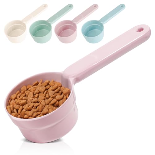 MSBC Melamine Pet Food Scoop, Cat Food Measuring Cups, Comfortable Long Handle Scoop for Dog, Cat, Ferret and Rabbit Food, 1 Cup Size Pet Food Feeding Scoop Dishwasher Safe (Pink