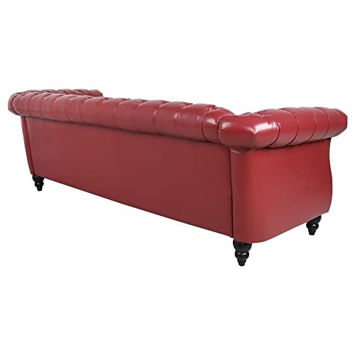 Image of LEVNARY Chesterfield Sofa, Classic Tufted Upholstered Leather Couch, Modern 3 Seater Couch Furniture with Tufted Back for Living Room Office (Wine Red)