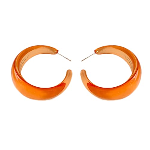 Transparent Resin Acrylic Colorful Hoop Earrings For Women Girl Trendy Y2K C Shaped Resin Earrings Cute Candy Color Lightweight Cuff Earrings-D Orange #TOP22