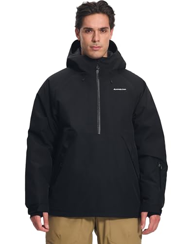 Pioneer Camp Herren Semi-Front Skijacke mit 10000 mm Wassersäule – Wasserdichte & atmungsaktive (7000 g) Ski- und Snowboardjacke mit abnehmbarem Schneerock, Verstellbarer Kapuze, Schwarz, L