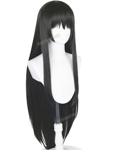 Image of Homura Akemi Cosplay Wig 35.4'' Long Straight Black Gray Anime Wigs | Magic-Girls Black Wigs with Bangs for Costume Halloween Party Daily