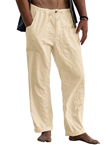 Image of Gafeng Mens Linen Pants Yoga Casual Beach Summer Harem Baggy Trousers