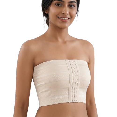 Elastic Breast Binder for Women Front Closure Compression Chest Wrap Corset Bustier Shapewear Cream-image-44