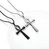 JKJF 2 Pcs Coptic Ankh Cross Pendant Chain Ancient Egyptian Religious Cross Pendant Cool Stainless Steel Pendant Goth Punk Rock Hip Hop Necklace for Men Boys - Black Silver #5
