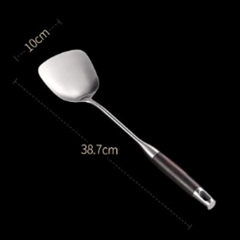 Stainless Steel Kitchen Utensil Set With Wooden Handle – Spatula, Colander, Soup Spoon & More For Cooking